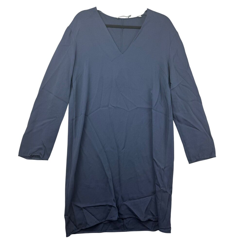 Vince Dress Women's Large Navy V-Neck Long Sleeve Shift Tunic Elegant Office